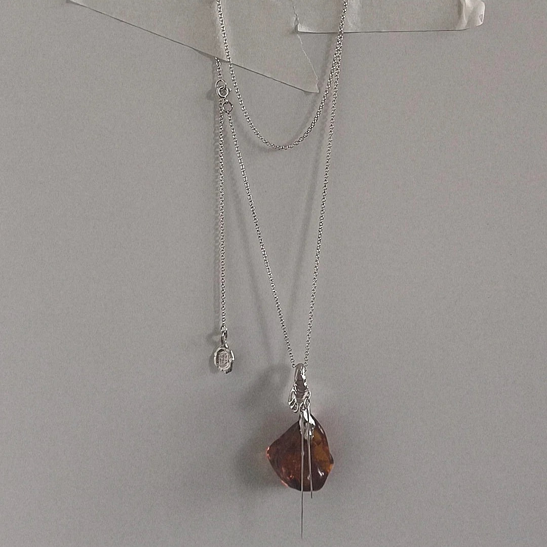 Silver Necklace with Amber "Source"