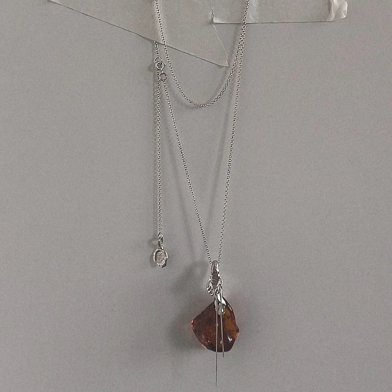 Silver Necklace with Amber "Source"