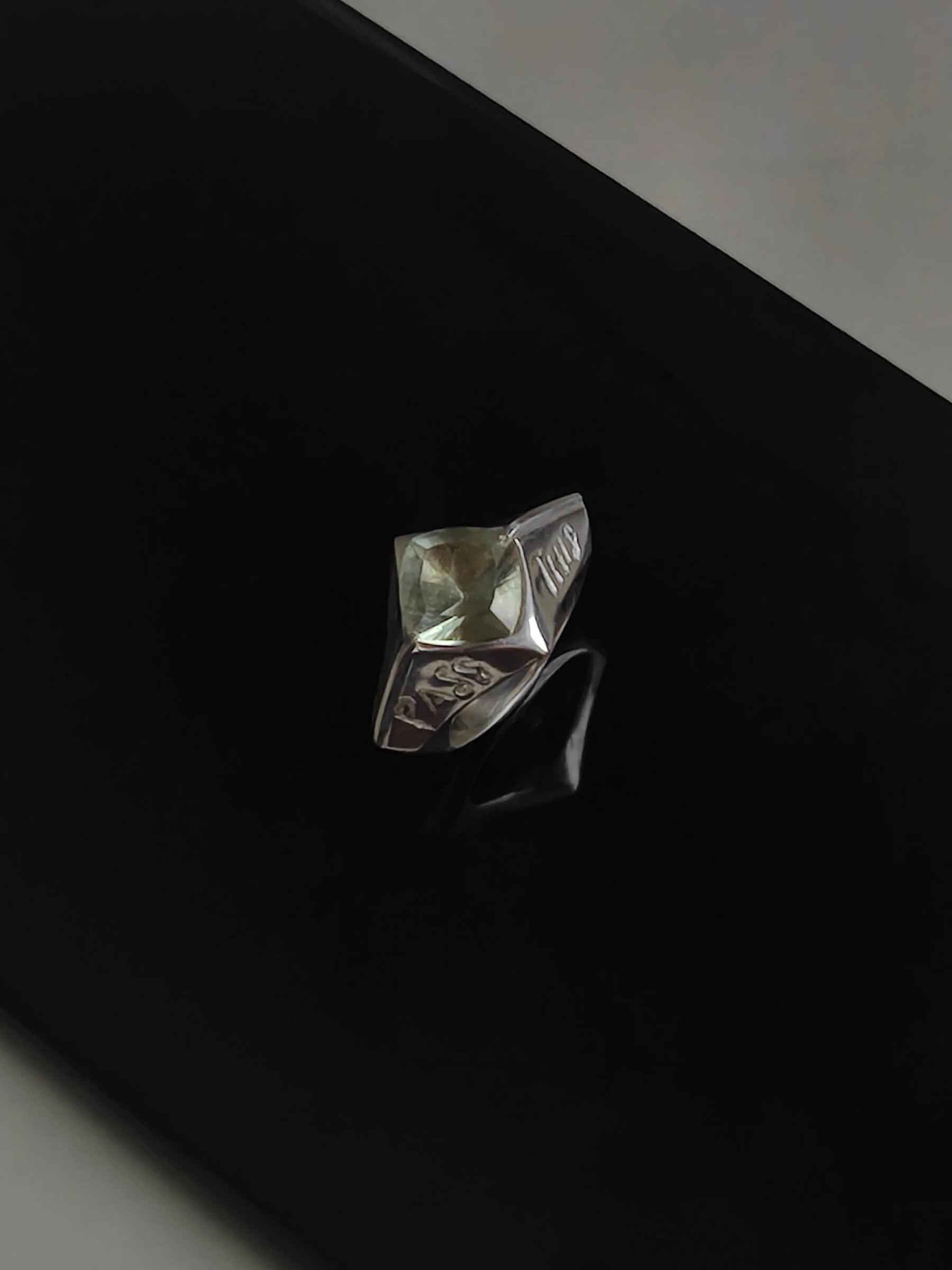Silver Ring with Prasiolite "This Too Shall Pass"