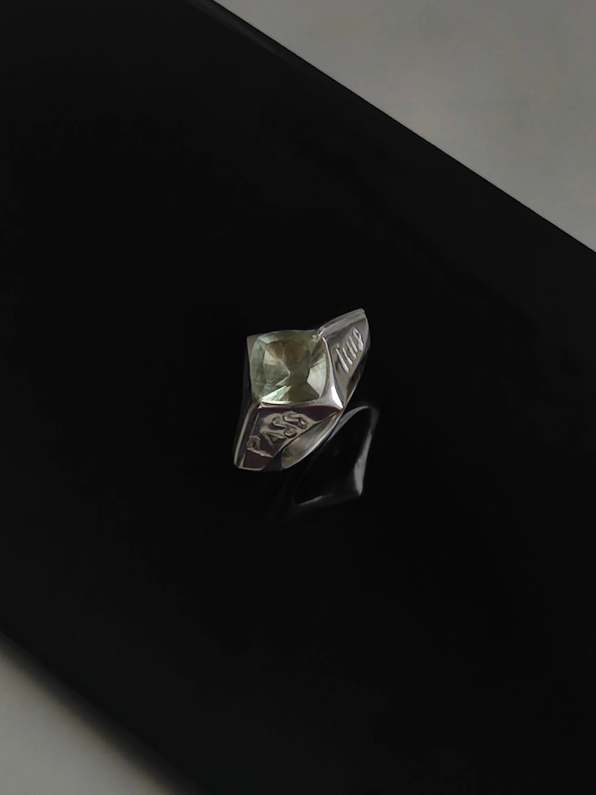 Silver Ring with Prasiolite "This Too Shall Pass"