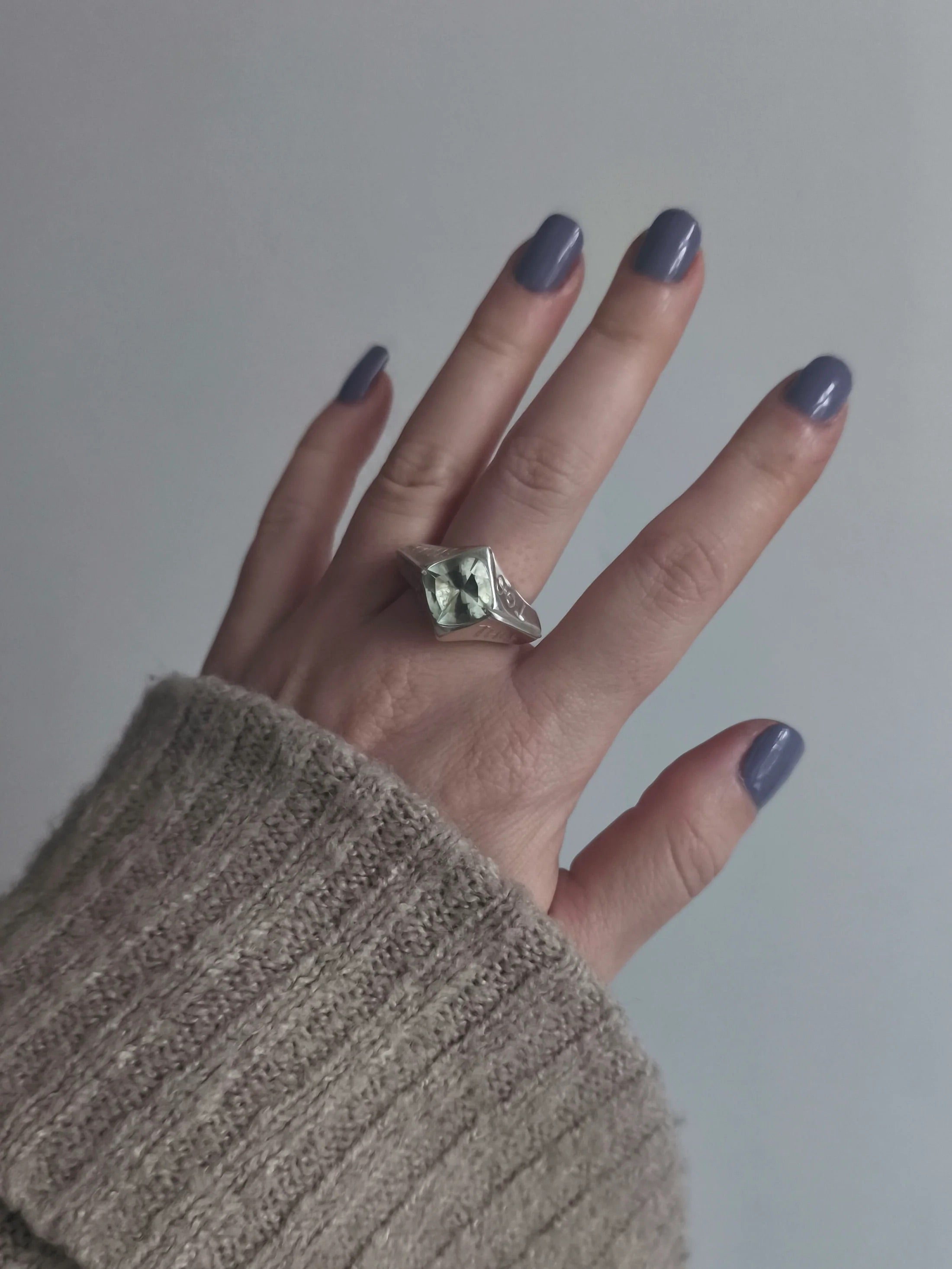 Silver Ring with Prasiolite "This Too Shall Pass"