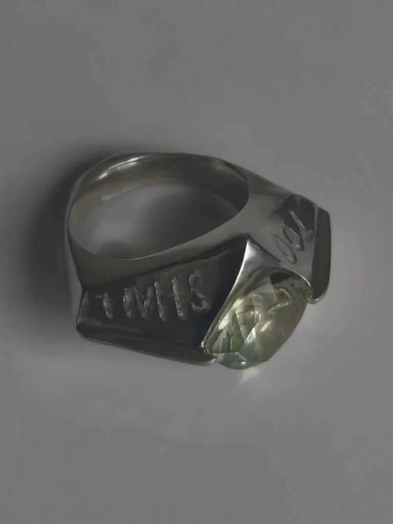 Silver Ring with Prasiolite "This Too Shall Pass"