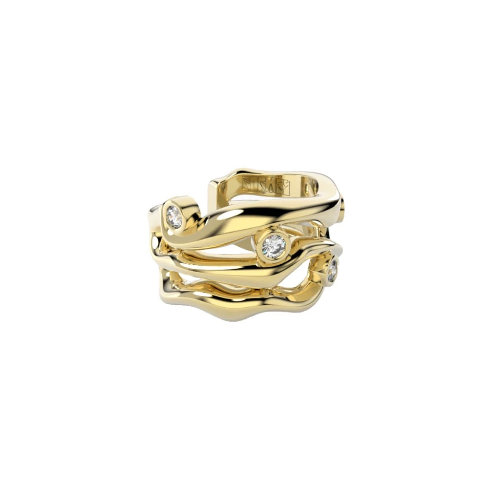 Yellow Gold Ear Cuff with Diamonds "Bare Souls. Three-Threads"