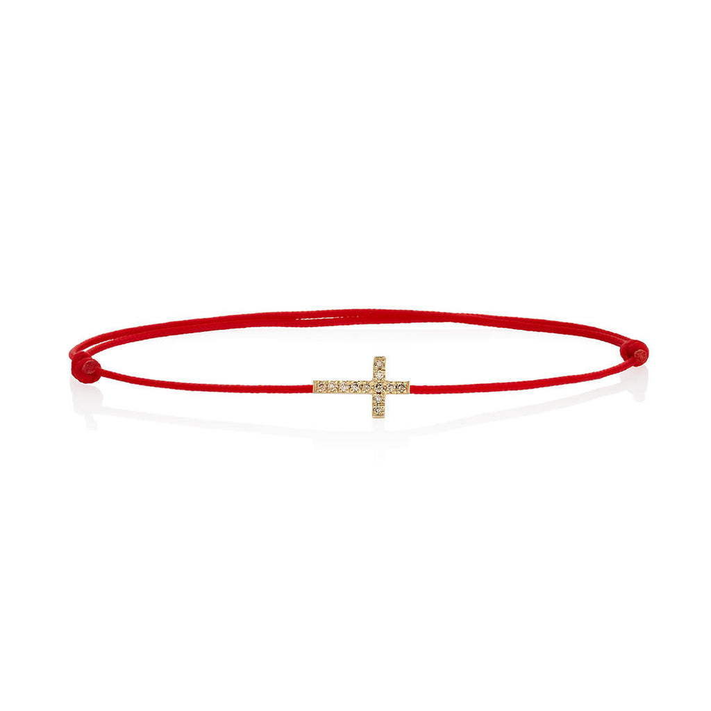 Diamond Cross & Red Thread Bracelet