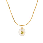 Gold Plated Silver Necklace with Pearl and Peridot "Pomona"
