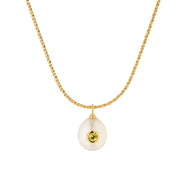 Gold Plated Silver Necklace with Pearl and Peridot "Pomona"