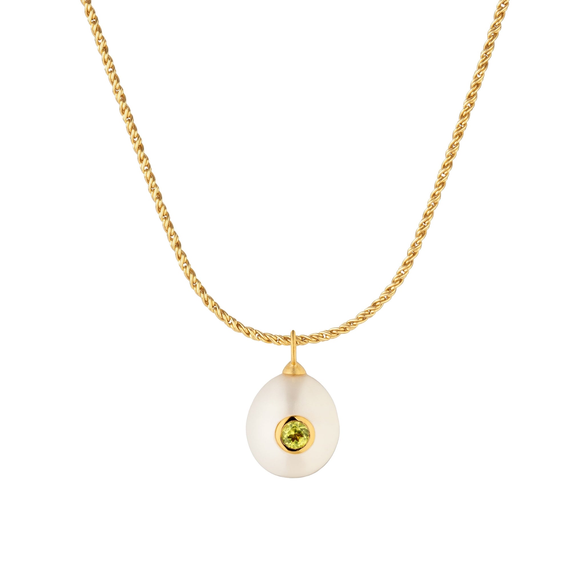 Gold Plated Silver Necklace with Pearl and Peridot "Pomona"