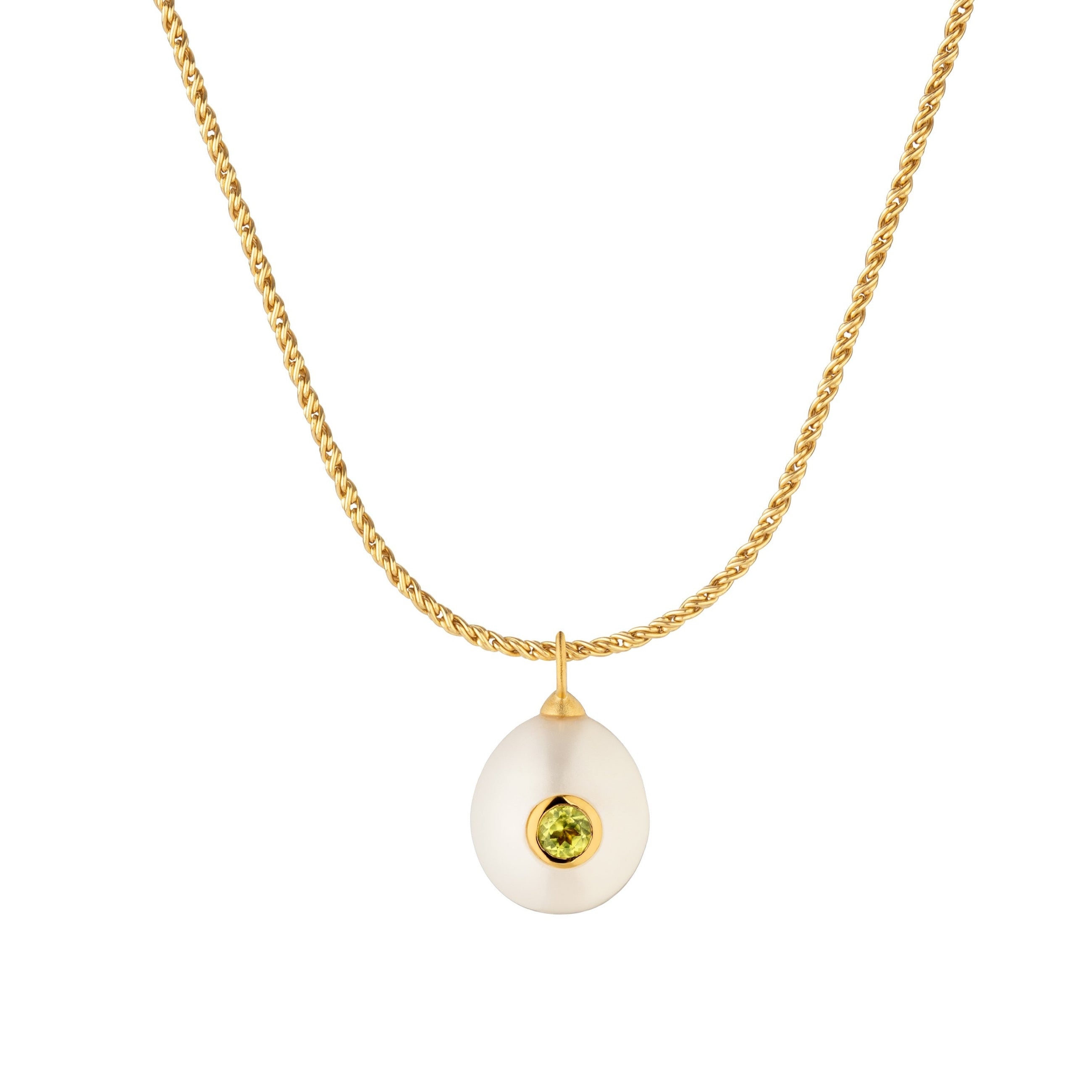 Gold Plated Silver Necklace with Pearl and Peridot "Pomona"