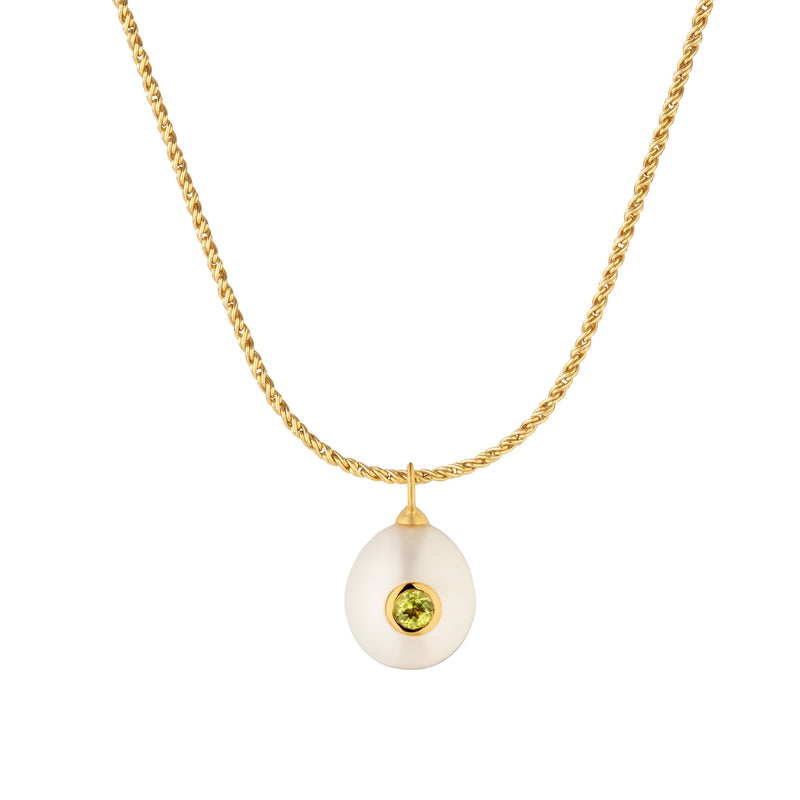Gold Plated Silver Necklace with Pearl and Peridot "Pomona"