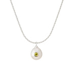 Silver Necklace with Pearl and Peridot "Pomona"