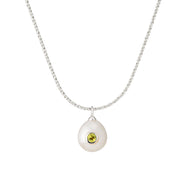 Silver Necklace with Pearl and Peridot "Pomona"