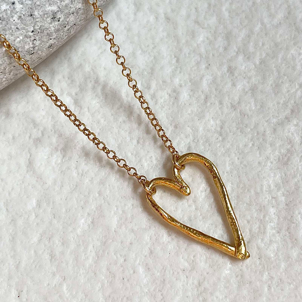 Gold Plated Silver Necklace "Fingerprint Thin Heart"