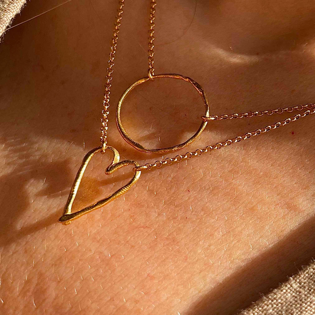Gold Plated Silver Necklace "Fingerprint Thin Heart"