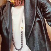 Gold Plated Silver & Dark Pearls Necklace "Fingerprint Circle"