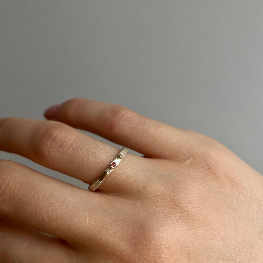 Narrow Silver Orange Sapphire Ring