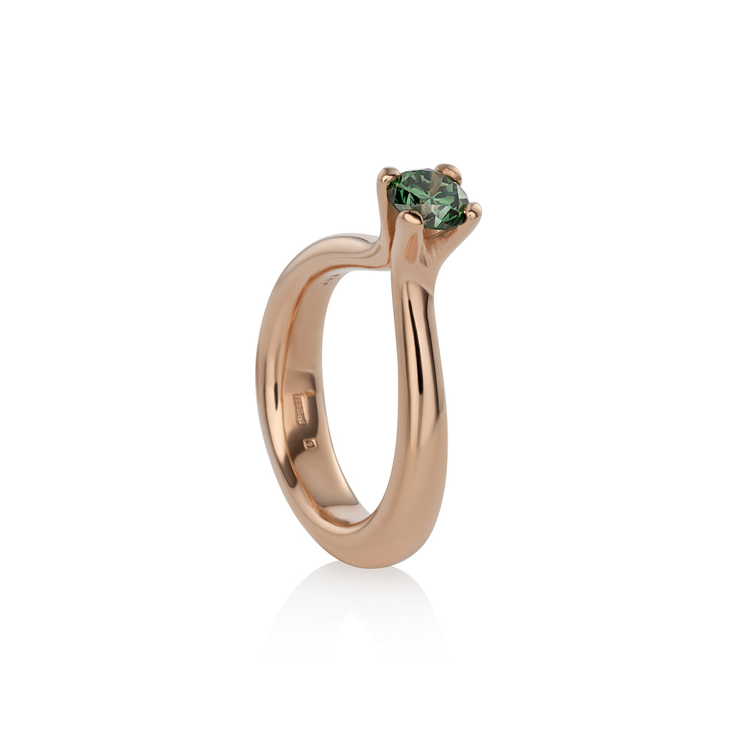 14k Red Gold Ring with Apple Green Diamond