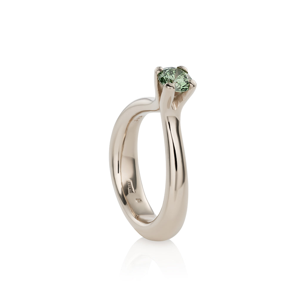 14k White Gold Ring with Olive Green Diamond