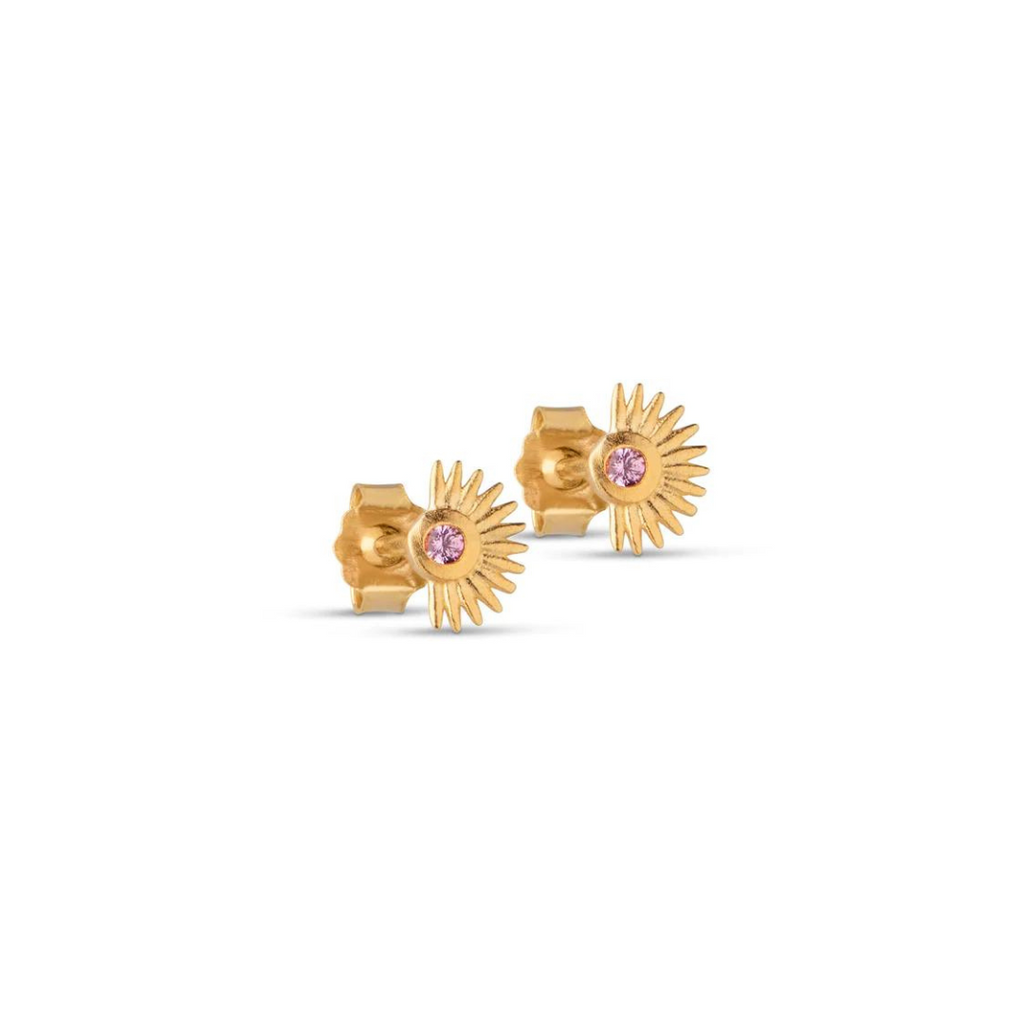 Gold Plated Silver Earrings "Petite Soleil Light Pink"