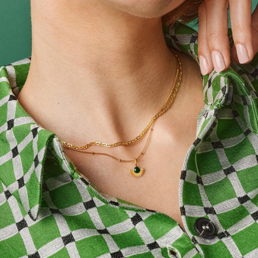 Gold Plated Silver Necklace "Soleil Petrol Green"