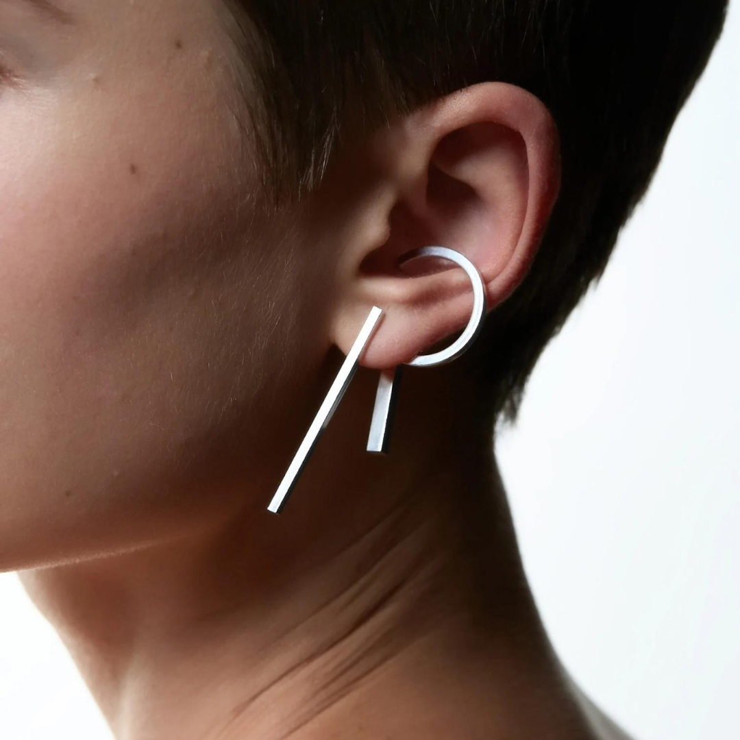 Gold Plated Silver Earring "C Line"