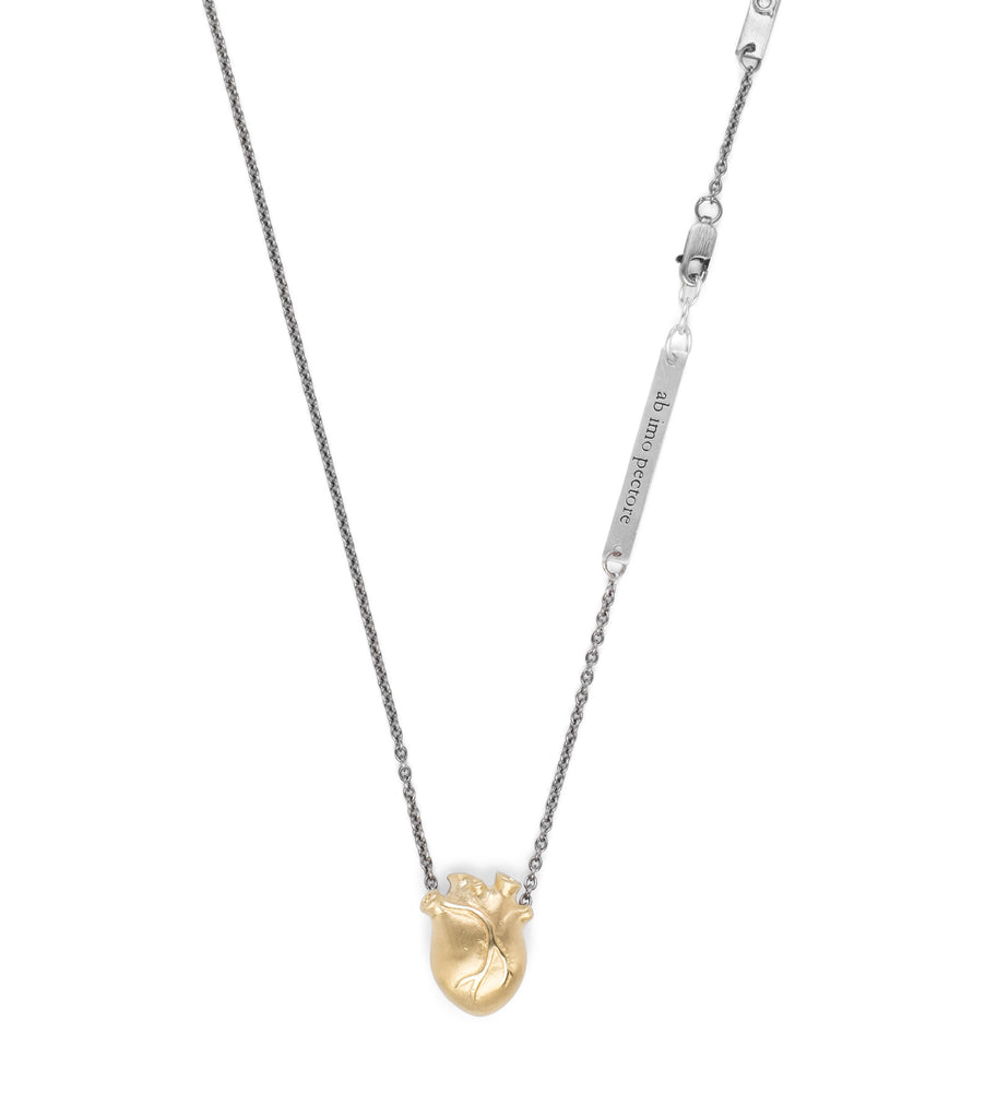 Small Gold Anatomic Heart Necklace with Ruthenium Chain