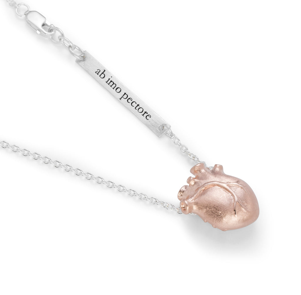 Small Rosegold Anatomic Heart Necklace with Silver chain