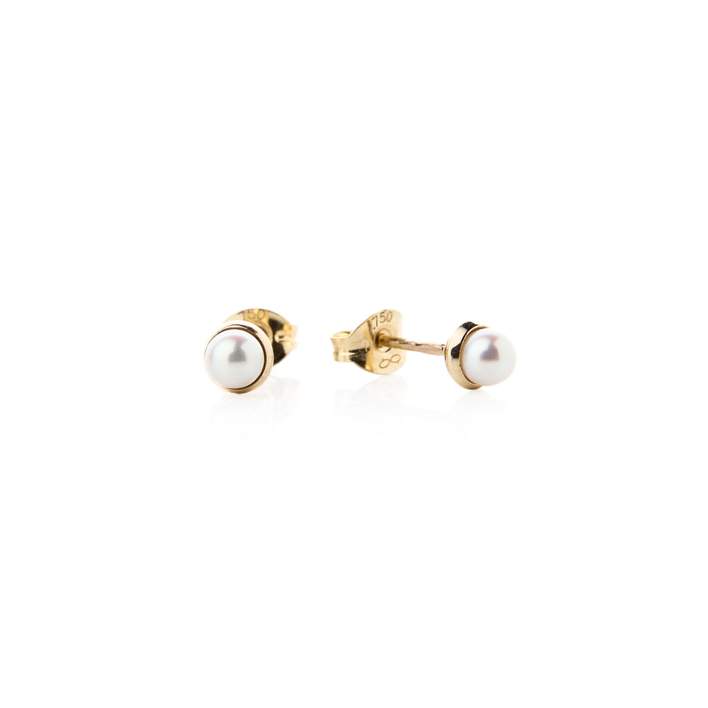 Gold Stud Earrings with White Akoya Pearls