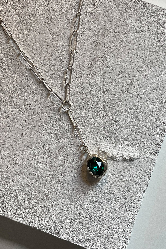 Silver Necklace With Green Swarovski Stone