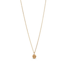 A gold-plated silver necklace with a small, gold-colored pendant featuring a cubic zirconia stone, displayed against a white background.