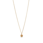 A gold-plated silver necklace with a small, gold-colored pendant featuring a cubic zirconia stone, displayed against a white background.
