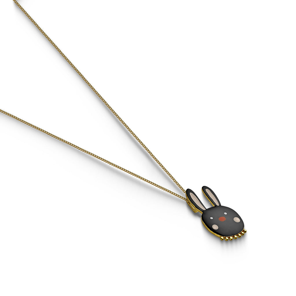 Gold Plated Pendant "Cute Black Bunny"