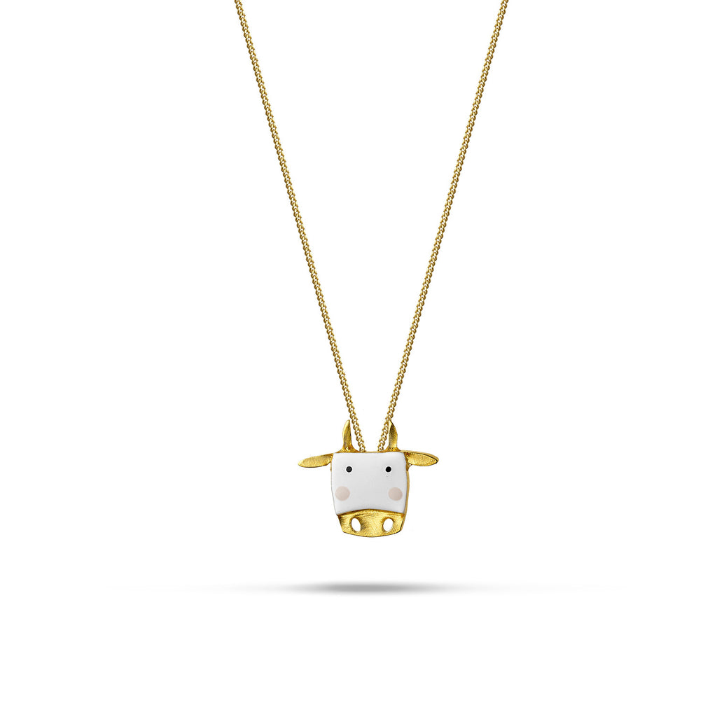 Gold Plated Pendant "Cute White Cow"