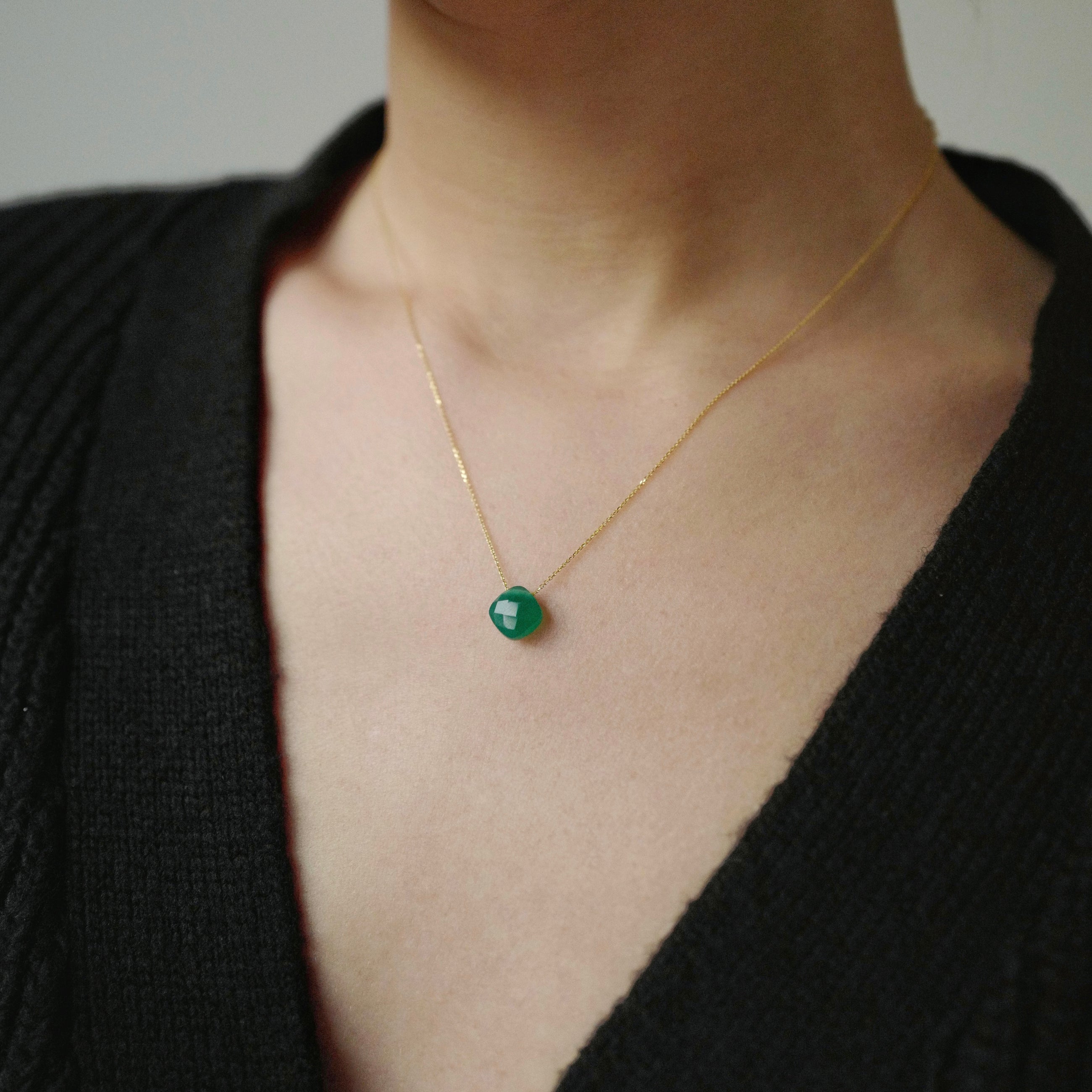Yellow Gold Necklace with Chrome Chalcedony