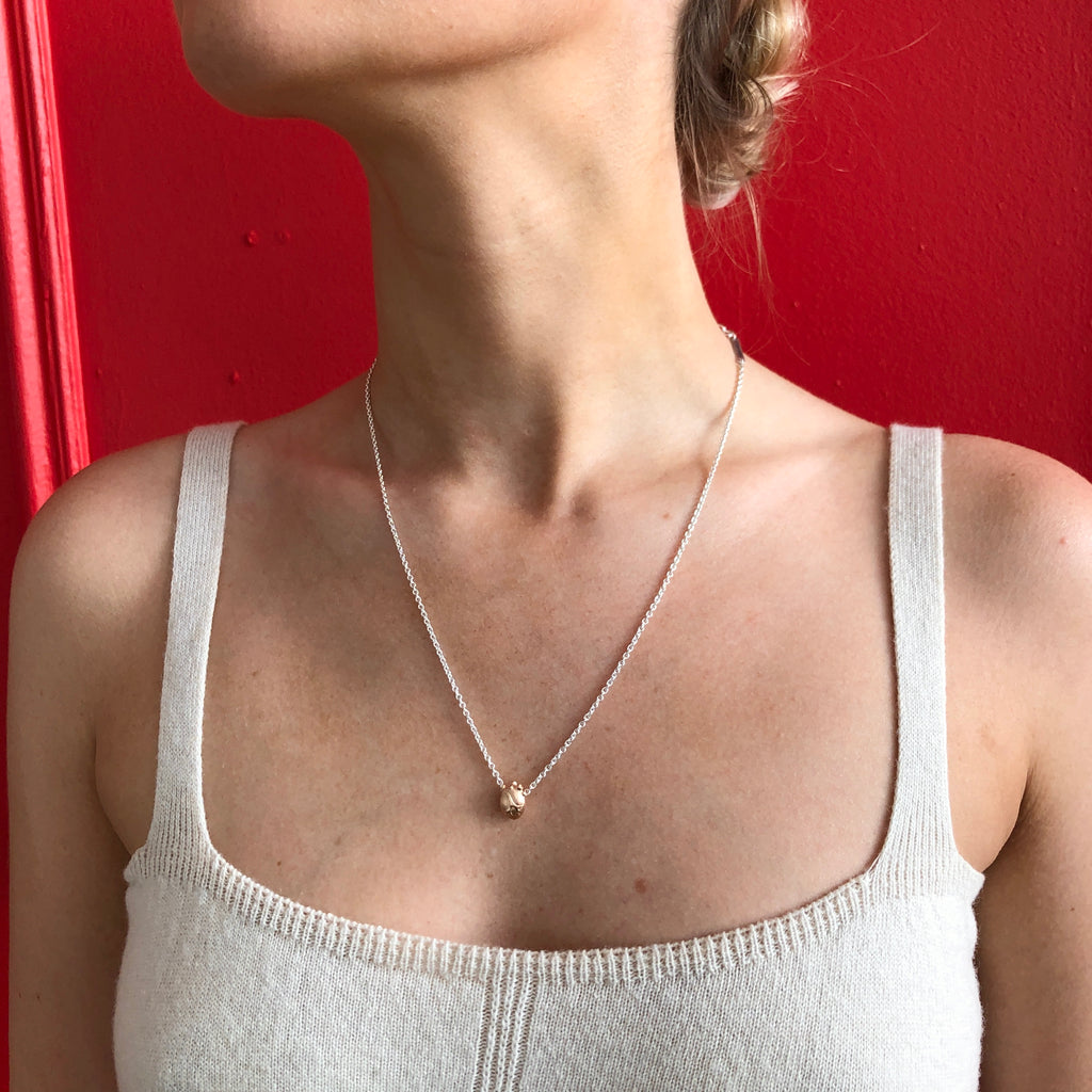 Small Rosegold Anatomic Heart Necklace with Silver chain