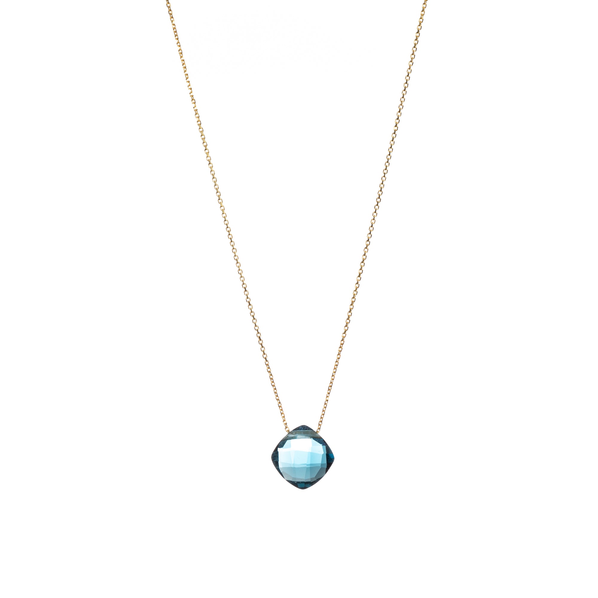 Yellow Gold Necklace with London Blue Topaz