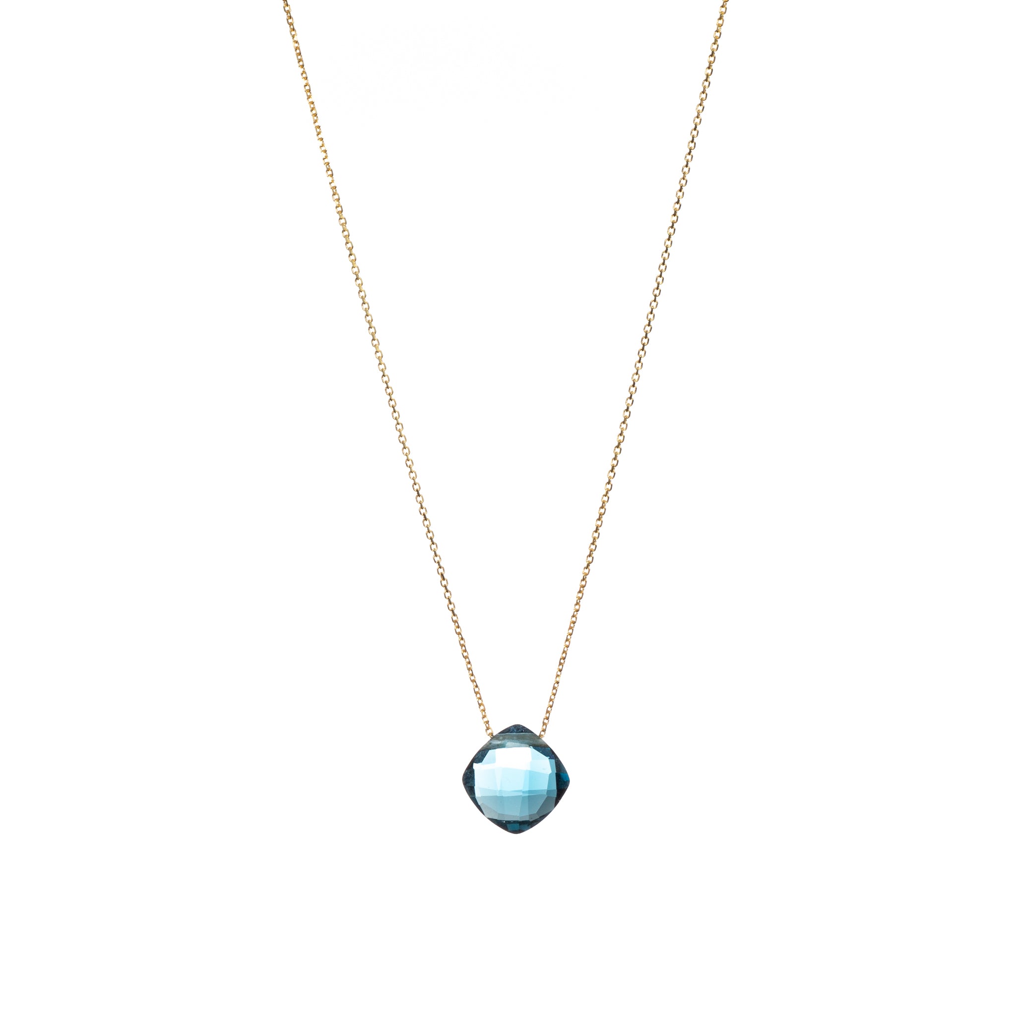 Yellow Gold Necklace with London Blue Topaz