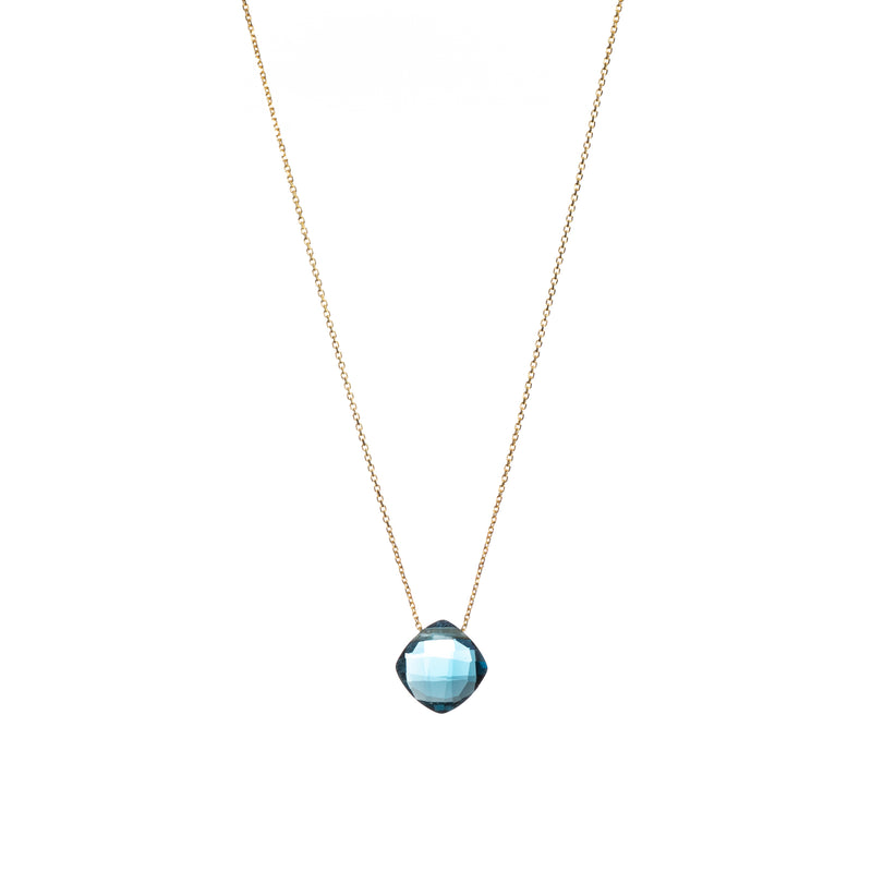 Yellow Gold Necklace with London Blue Topaz