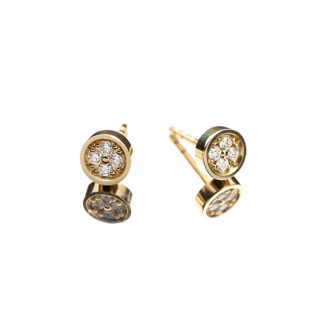 14k Gold Stud Earrings with White Diamonds