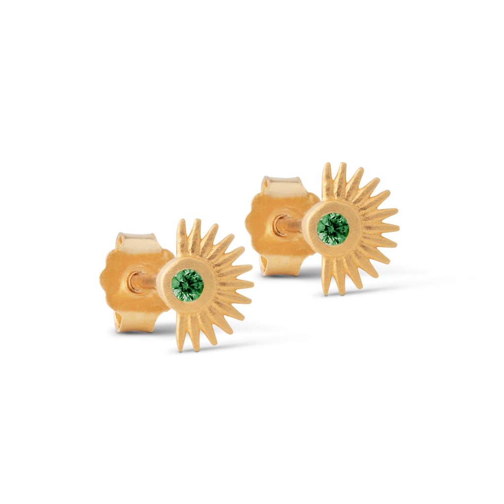 Gold Plated Silver Earrings "Petite Soleil Green"