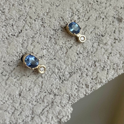 Yellow Gold Stud Earrings with Blue Sapphires and Diamonds