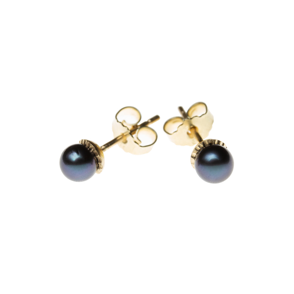 Gold Stud Earrings with Bronze Akoya Pearls