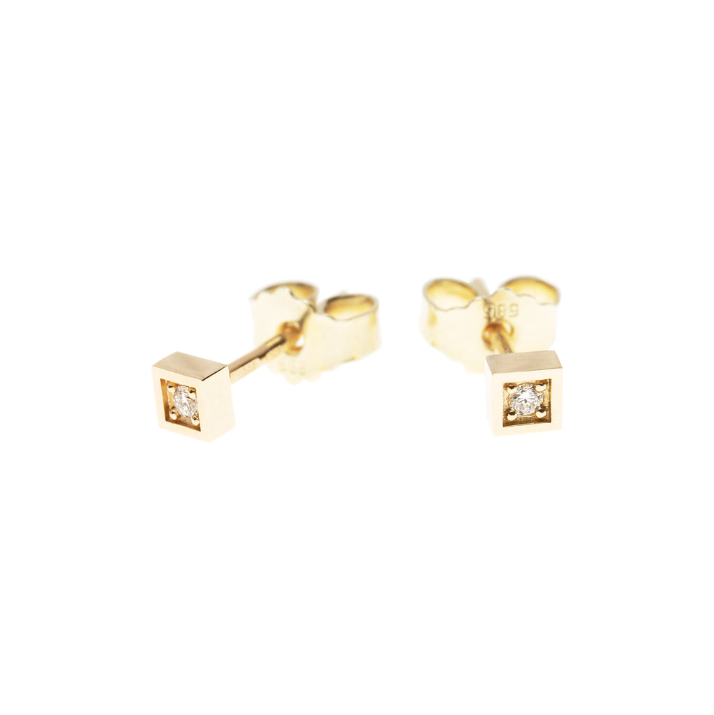 14k Gold Mini Stud Earrings with Diamonds
