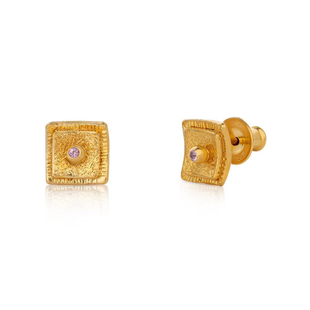 Gold Plated Earrings with Pink Sapphires