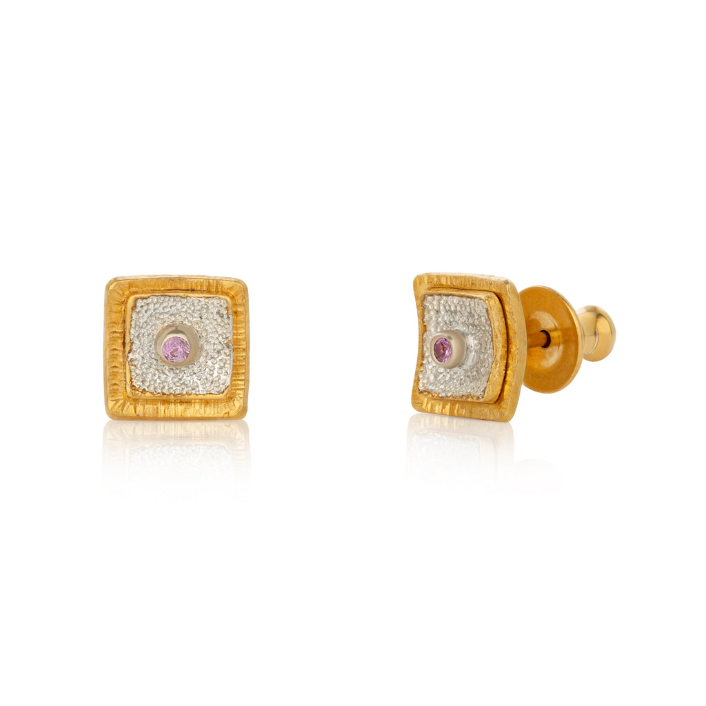 Silver Gold Plated Earrings with Pink Sapphires