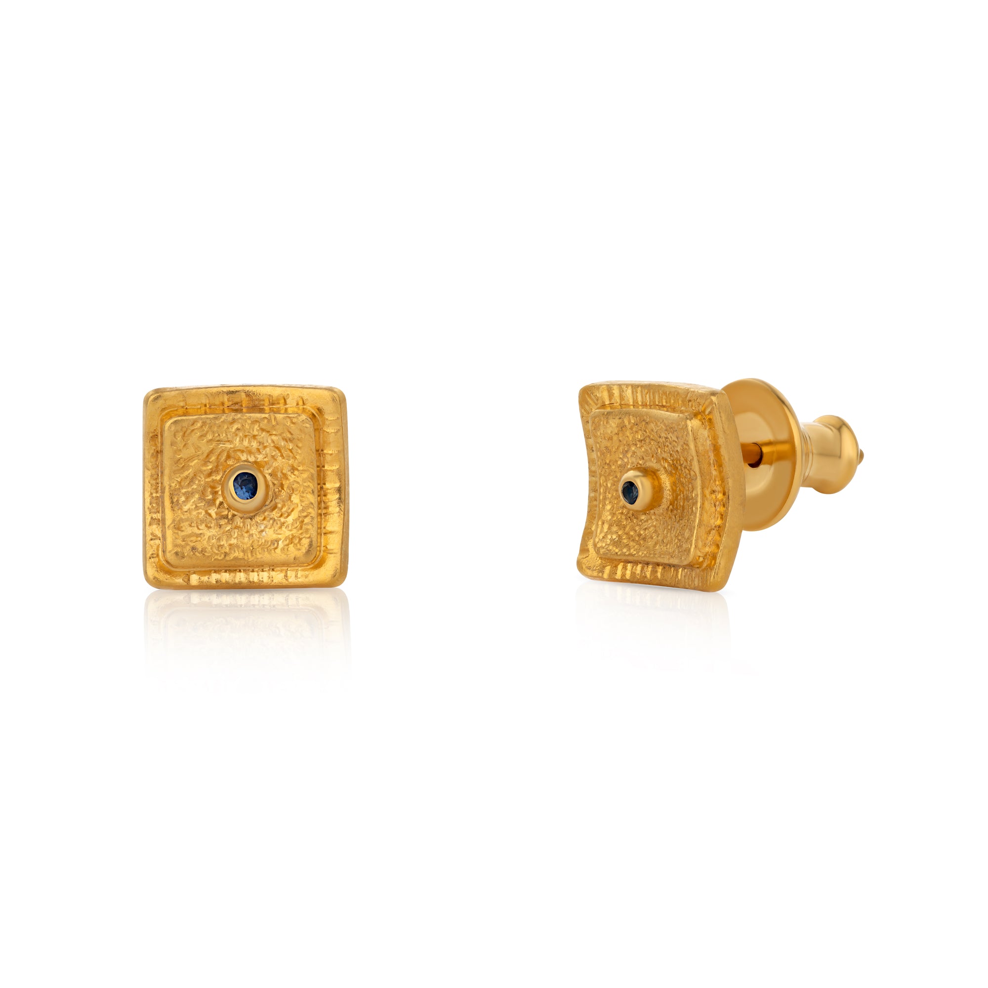A pair of gold plated silver earrings with diamonds, presented against a white background.